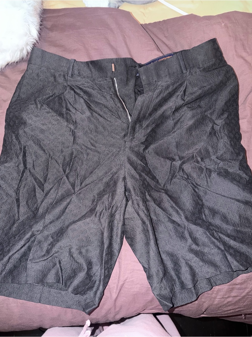 Louis Vuitton Black Textured Flat-Front Men's Shorts